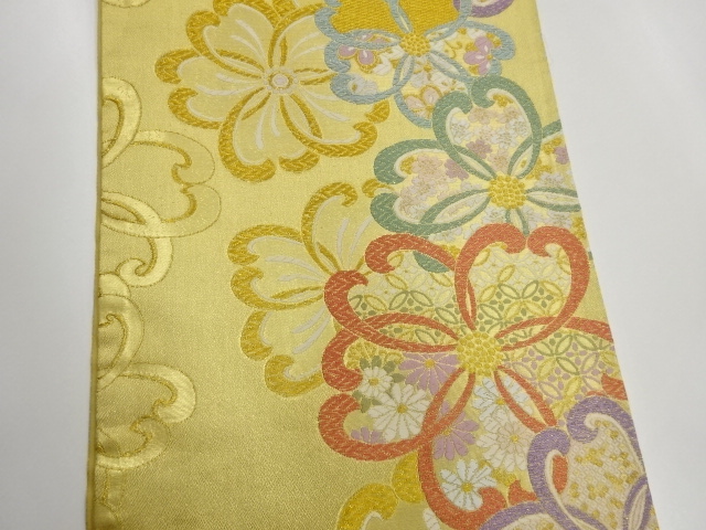  桜に七宝・鹿の子模様織出し袋帯